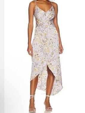 ASTR the Label | Giselle Dress in Lavender & Gold | Floral | High-Low Wrap Dress
